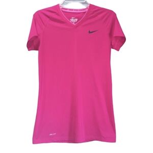 NIKE PRO COMBAT DRI-FIT Pink Active V-Neck Short Sleeve Womens Size Medium Top